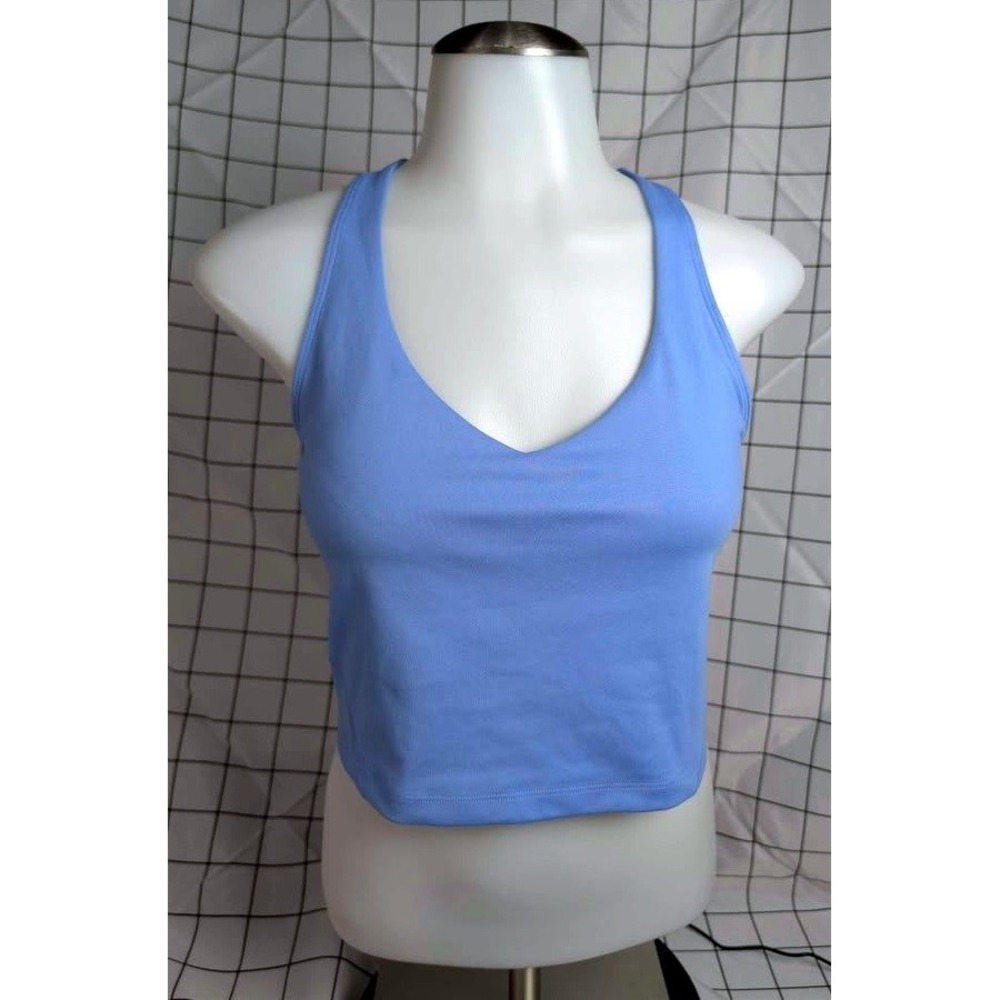 Gilly Hicks Go Recharge Tank Top Women's Large Blue Strappy Back V-Neck Cropped